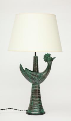 Green Mid Century Ceramic Rooster Lamp France c 1960s - 1887079