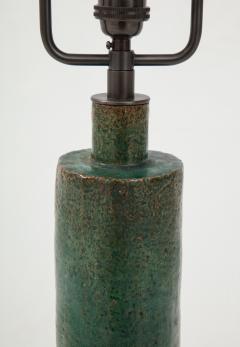 Green Mid Century Danish Ceramic Cylinder Table Lamp - 1868396