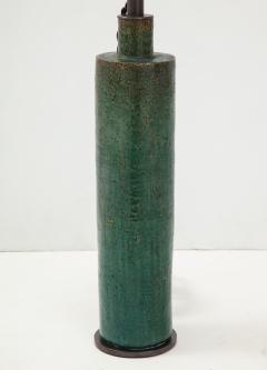 Green Mid Century Danish Ceramic Cylinder Table Lamp - 1868399