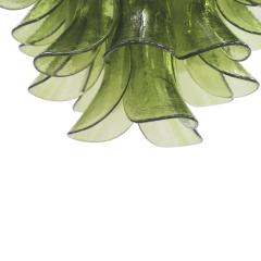 Green Murano Glass Petal Chandelier with Gold Toned Support Italy - 4171266