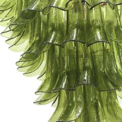 Green Murano Glass Petal Chandelier with Gold Toned Support Italy - 4171272
