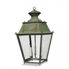 Green Painted French Glass Paneled Lantern - 3615761