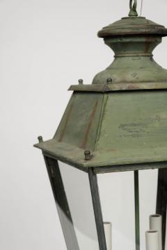 Green Painted French Glass Paneled Lantern - 3615764