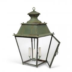 Green Painted French Glass Paneled Lantern - 3615766