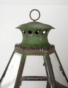 Green Painted Six Sided Glass Paneled Tole and Iron French Lantern - 4015575