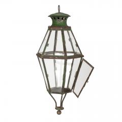 Green Painted Six Sided Glass Paneled Tole and Iron French Lantern - 4015579