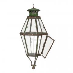 Green Painted Six Sided Glass Paneled Tole and Iron French Lantern - 4015581