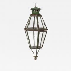 Green Painted Six Sided Glass Paneled Tole and Iron French Lantern - 4017022