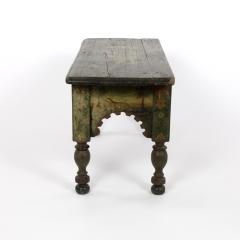 Green Painted Stool With Carved Apron And Turned Legs - 1357873