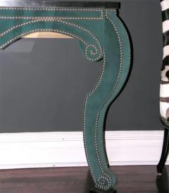 Green Teal Velvet Wall Mount Console with Black Granite Top - 3096554