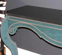 Green Teal Velvet Wall Mount Console with Black Granite Top - 3096583