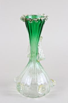 Green White Murano Glass Vase With 24k Gold Flakes by Fratelli Toso IT ca 1930 - 3363424