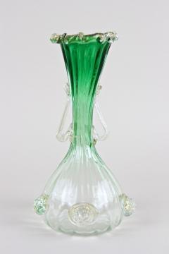 Green White Murano Glass Vase With 24k Gold Flakes by Fratelli Toso IT ca 1930 - 3363427