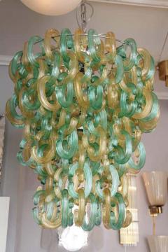 Green and Gold Murano Glass C Link Chandelier - 3137864