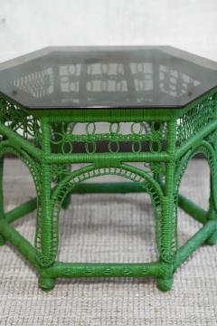 Green handwoven rattan coffee table 1970s - 3998903