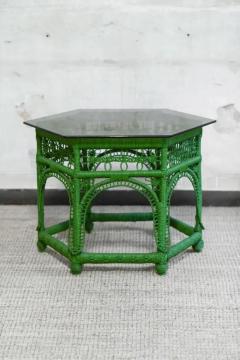 Green handwoven rattan coffee table 1970s - 3998905