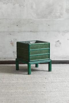 Green planter with bamboo legs and Vienna straw 1980s - 3998961