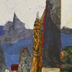 Gregory Kitterle Boundary Figurative Fresco on Board in Oil Paint Pencil Red Boundary - 3824521