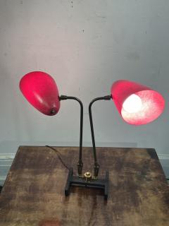 Greta Magnusson Grossman UNUSUAL MID CENTURY DOUBLE RED FIBERGLASS CONE SHADE AND BRASS LAMP - 3636785