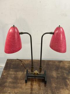 Greta Magnusson Grossman UNUSUAL MID CENTURY DOUBLE RED FIBERGLASS CONE SHADE AND BRASS LAMP - 3636788