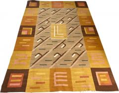 Greta Skogster Lehtinen Finnish Geometrical Flat Weave Carpet in Natural Tones Wool Finland 1930s - 3935574