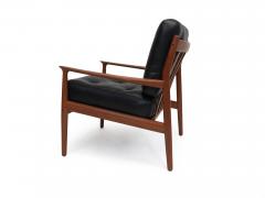 Grete Jalk Grete Jalk Danish Teak Lounge Chairs in Black Leather - 2963555
