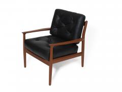 Grete Jalk Grete Jalk Danish Teak Lounge Chairs in Black Leather - 2963556