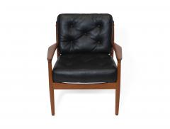 Grete Jalk Grete Jalk Danish Teak Lounge Chairs in Black Leather - 2963558