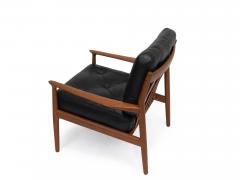 Grete Jalk Grete Jalk Danish Teak Lounge Chairs in Black Leather - 2963560
