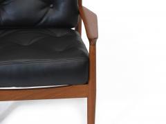 Grete Jalk Grete Jalk Danish Teak Lounge Chairs in Black Leather - 2963562