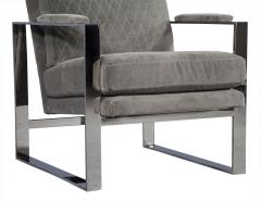 Grey Velvet and Stainless Steel Lounge Chair - 1993181