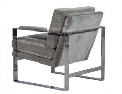 Grey Velvet and Stainless Steel Lounge Chair - 1993182