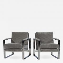 Grey Velvet and Stainless Steel Lounge Chair - 1997906