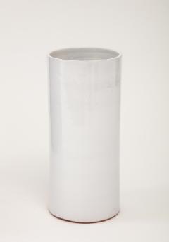 Grey White Crackle Glaze Cylindrical Vase France c 1950s - 3296428