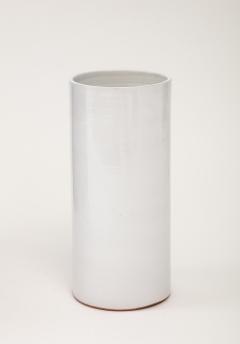 Grey White Crackle Glaze Cylindrical Vase France c 1950s - 3296429