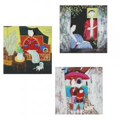 Group of 3 Modernist Chinese Gouache Paintings - 3287462
