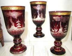 Group of Three Large Ruby Red Bohemain Glass Goblets - 316517