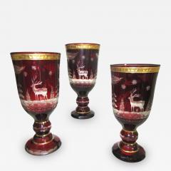 Group of Three Large Ruby Red Bohemain Glass Goblets - 316859