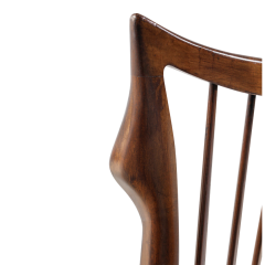 Guglielmo Pecorini 1940s Guglielmo Pecorini rare set four sculpted walnut straw dining chairs - 4306281