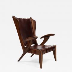 Guglielmo Pecorini Rare Highback Walnut and Burgundy Leather Lounge Chair by Guglielmo Pecorini - 3753440