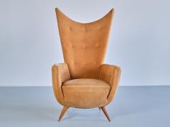 Guglielmo Ulrich Exceptional Guglielmo Ulrich Armchair in Velvet and Fluted Walnut Italy 1940s - 3322314