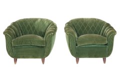 Guglielmo Ulrich Pair 1940s Gugliemo Ulrich green velvet Italian lounge chairs - 2971703