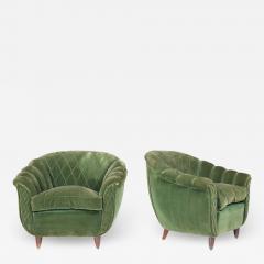 Guglielmo Ulrich Pair 1940s Gugliemo Ulrich green velvet Italian lounge chairs - 2973108