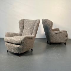 Guglielmo Ulrich Pair Italian Mid Century Modern Wingback Lounge Chairs Zanuso Style Grey Boucle - 3030304
