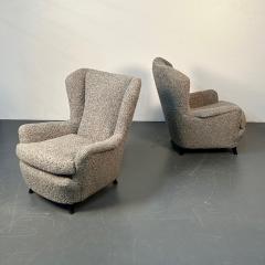 Guglielmo Ulrich Pair Italian Mid Century Modern Wingback Lounge Chairs Zanuso Style Grey Boucle - 3030305