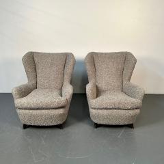 Guglielmo Ulrich Pair Italian Mid Century Modern Wingback Lounge Chairs Zanuso Style Grey Boucle - 3030306