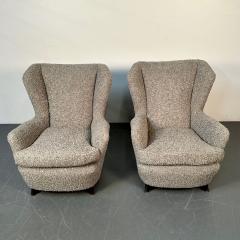 Guglielmo Ulrich Pair Italian Mid Century Modern Wingback Lounge Chairs Zanuso Style Grey Boucle - 3030307