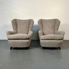 Guglielmo Ulrich Pair Italian Mid Century Modern Wingback Lounge Chairs Zanuso Style Grey Boucle - 3030308