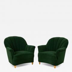 Guglielmo Ulrich Pair of Art Deco Lounge Chairs with Green Mohair Channel Back Italy - 4427976