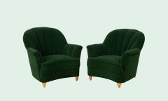 Guglielmo Ulrich Pair of Art Deco Lounge Chairs with Green Mohair Channel Back Italy - 4427978
